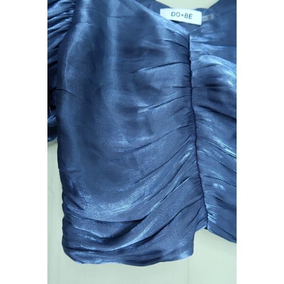 DO+BE Iridescent Blue Top Balloon Sleeves Cropped Blouse Women's Medium EUC - Picture 4 of 12